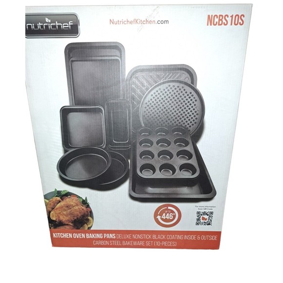 NutriChef Deluxe Nonstick Carbon Steel Stackable 10 Piece Kitchen Oven Bakeware - Picture 1 of 3